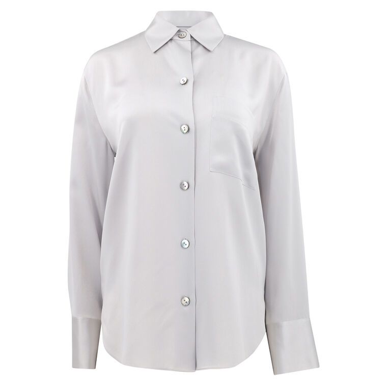 Silk Relaxed Chest-Pocket Blouse image number null