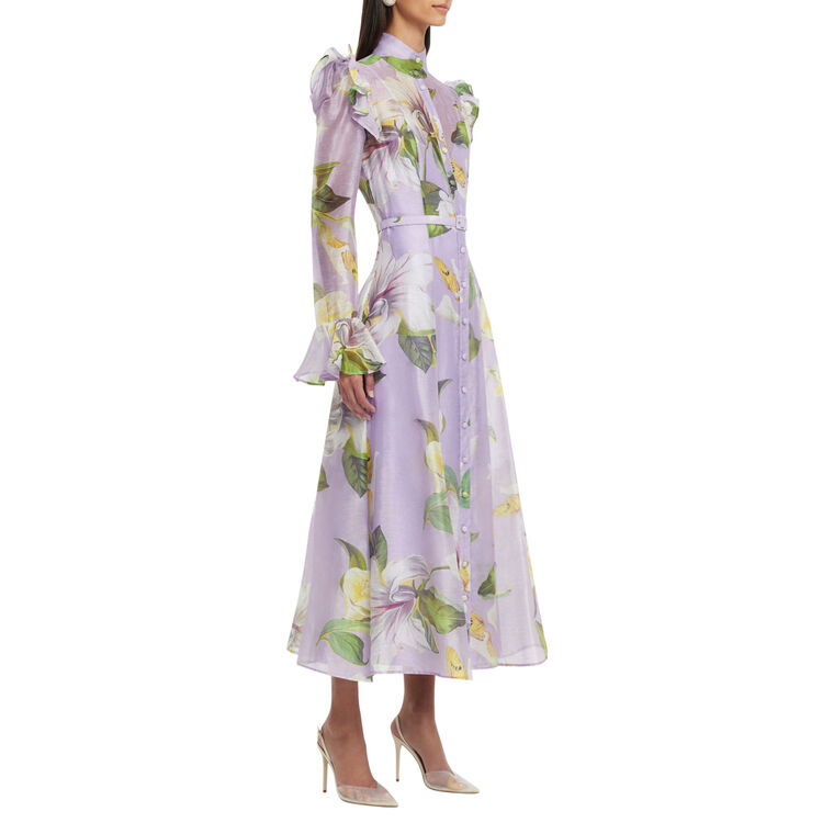 Katrina Butterfly Sleeve Belted Midi Dress image number null