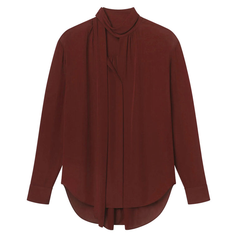 Vivi Long Sleeve Silk Tie-Neck Top image number null