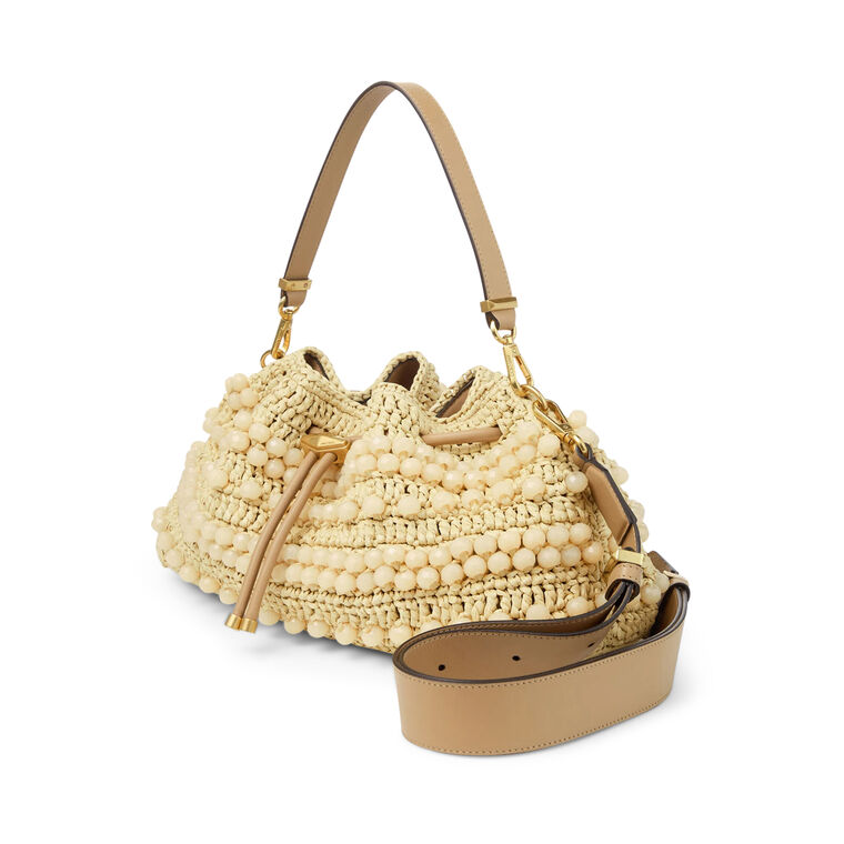 Cinch Beaded Raffia Bucket Bag image number null