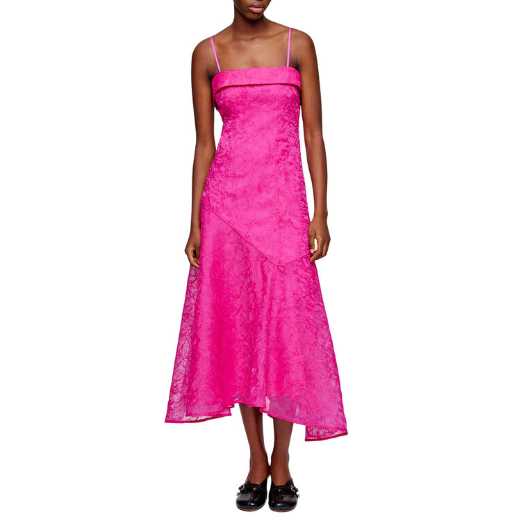 Sleeveless Shibori Organza Asymmetrical Midi Dress image number null