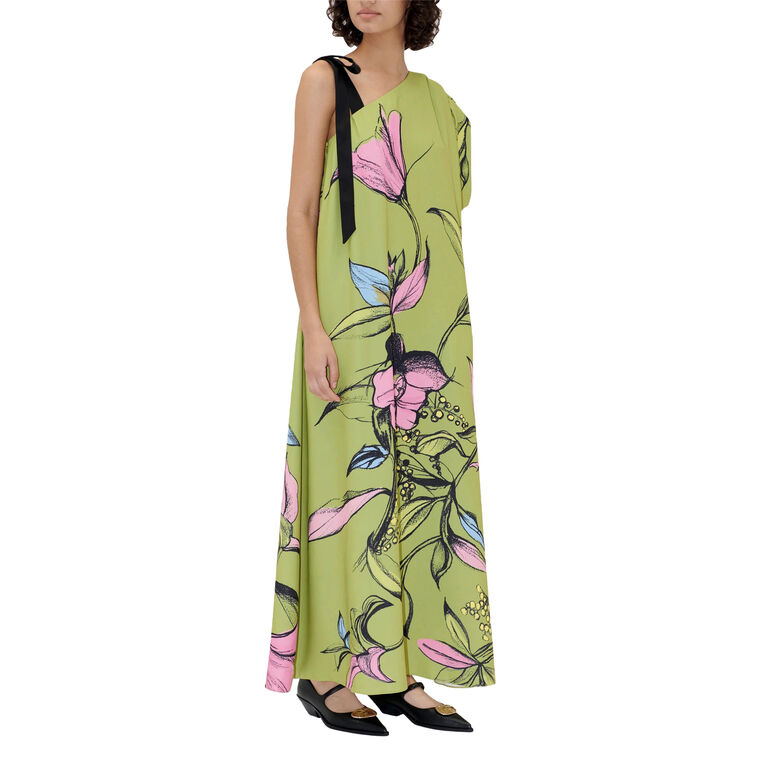 One Sleeve Maxi Dress With Bow Strap image number null
