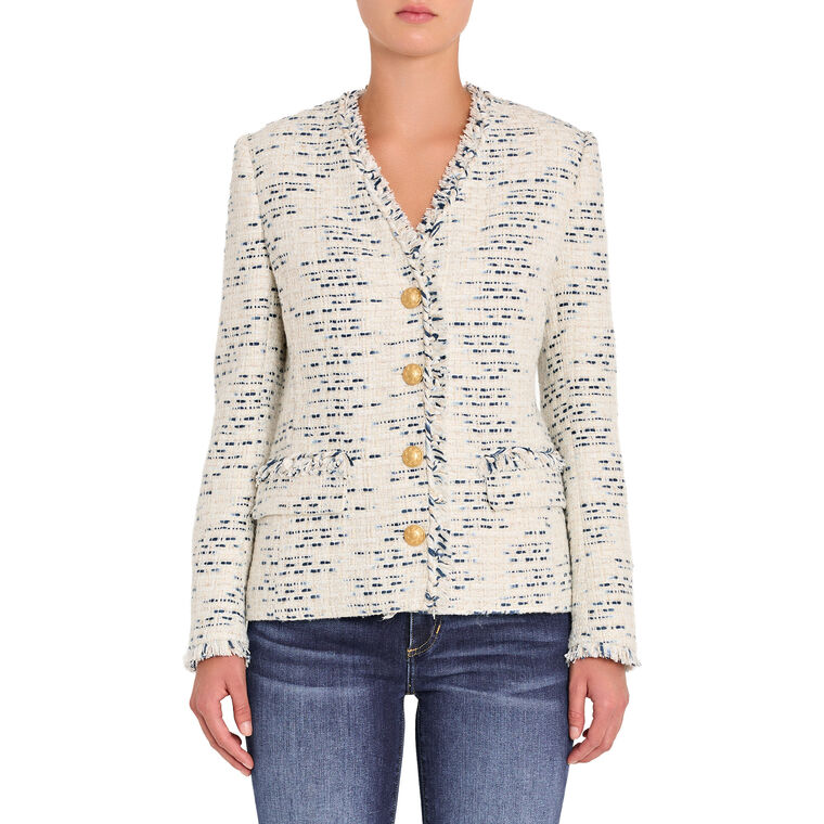 Saphire Frayed-Trim Tweed Jacket image number null