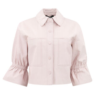 Carolina Leather Ruffle Sleeve Jacket