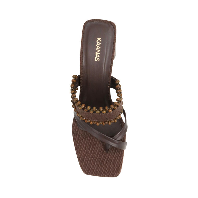 Aswan Strappy Linen Heel With Hand-Beaded Detail image number null