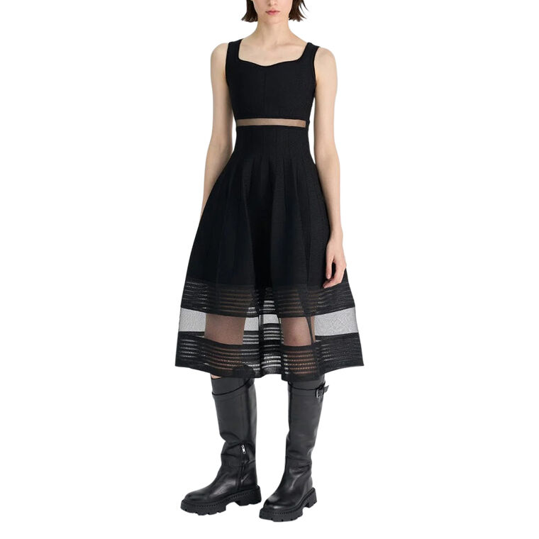 Sleeveless Jacquard Sheer Hem Fit-And-Flare Midi Dress image number null