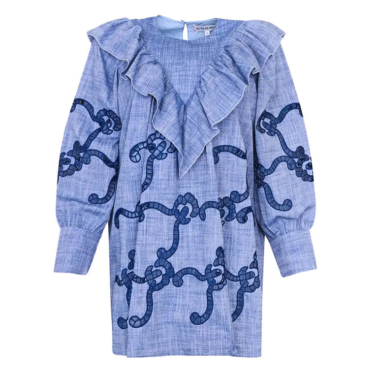 Azalea Ruffle Embroidered Long Sleeve Mini Dress image number null