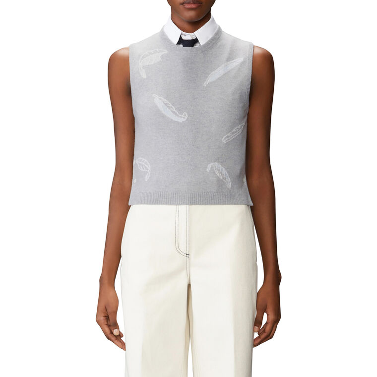 Feather Intarsia Cashmere Cropped Shell Top image number null