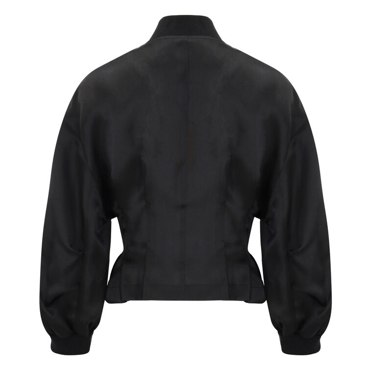 Nipped Waist Peplum Bomber Jacket image number null