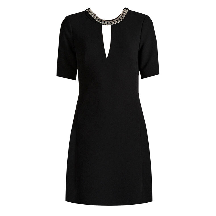 Crepe Mini Dress With Chain Jewel Neckline