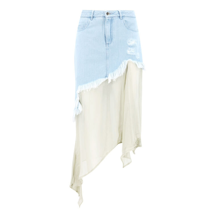 Denim Chiffon Midi Skirt image number null