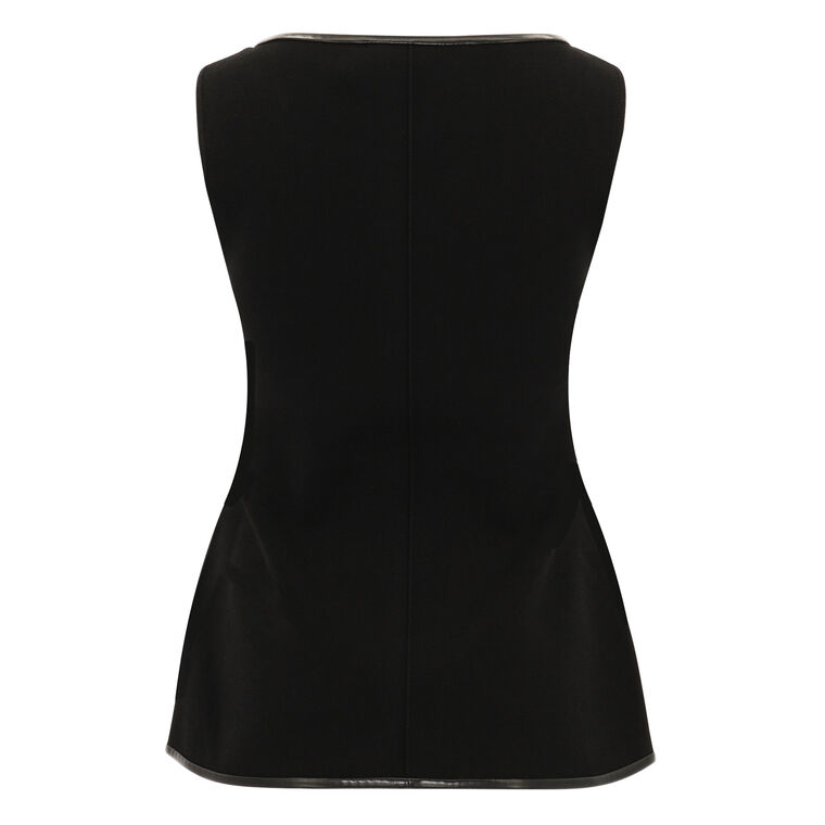 Ren Faux Leather-Trimmed Knit Sleeveless Zip Front Top image number null