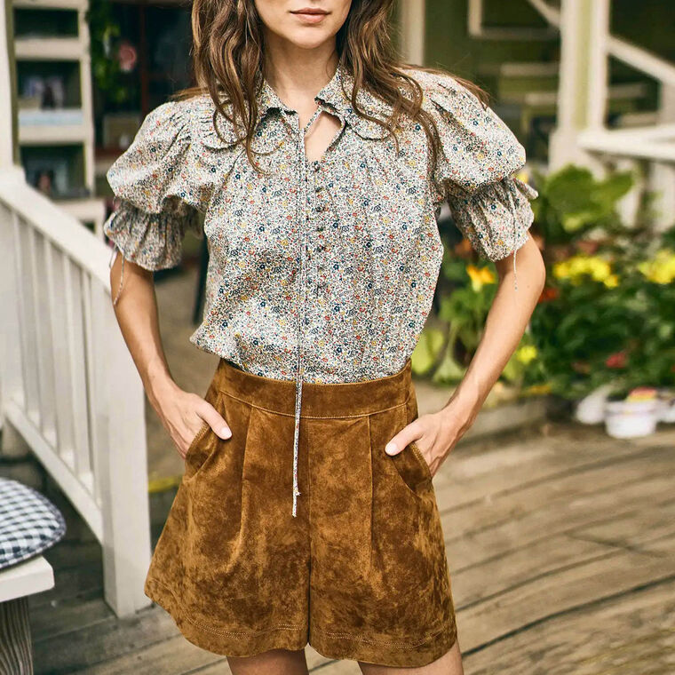 Mayfair Puff-Sleeve Collared Blouse image number null