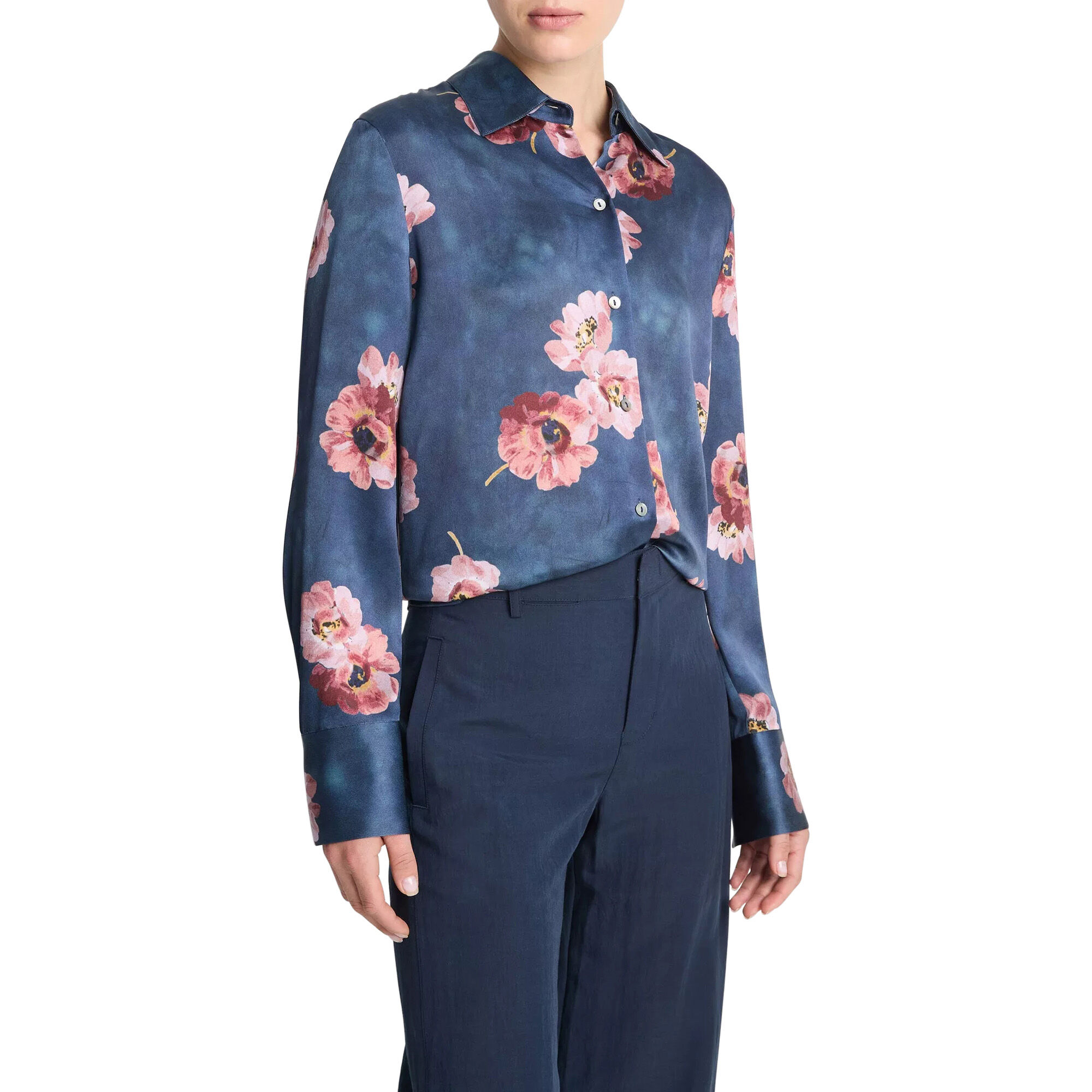Painted Poppy Silk Long-Sleeve Blouse