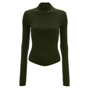 Ribbed Long Sleeve Knit Polo Top