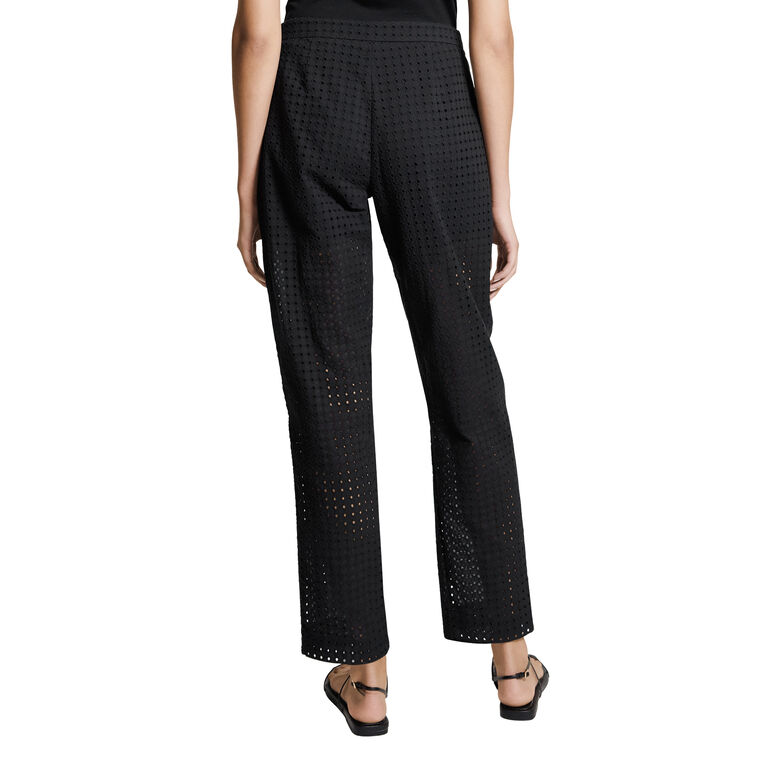 Eyelet-Embroidered Cropped Straight-Leg Pull-On Pant image number null