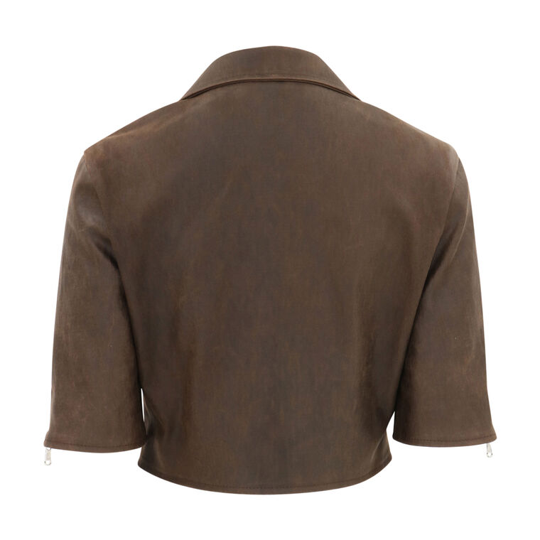 Short Sleeve Leather Cropped Moto Jacket image number null