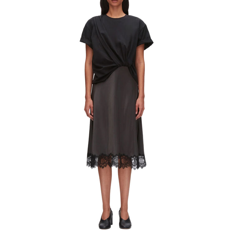 Draped Combo T-Shirt Slip Dress With Lace Trim image number null