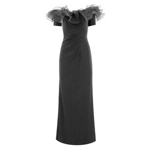 Ruffled Off Shoulder Crepe Gown