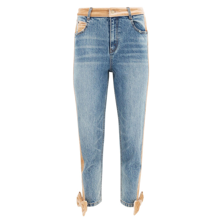 Libby Velvet Stripe Bow Straight-Leg Ankle Jean image number null