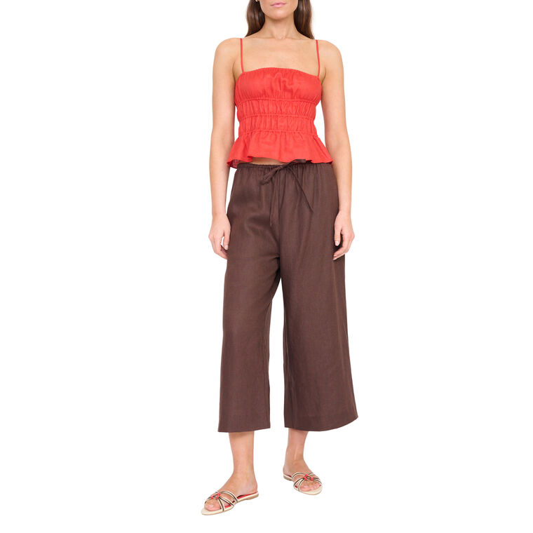 Ayla Smocked Linen Tank Top image number null