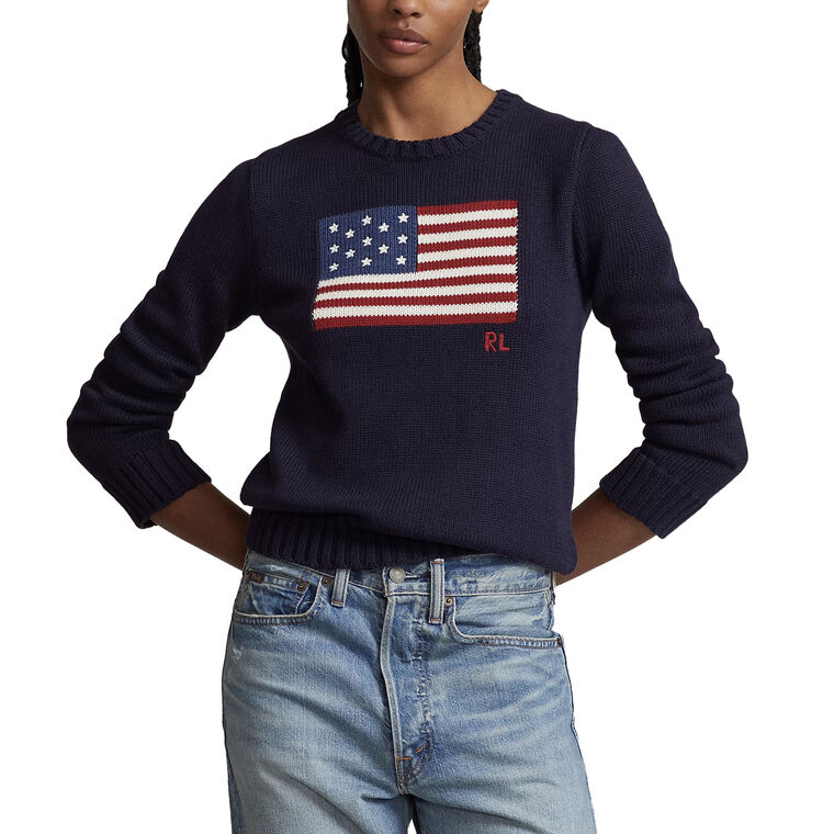 Flag Cotton Crewneck Sweater image number null