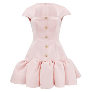 Square Neck Cap Sleeve Volant Ruffle Mini Dress
