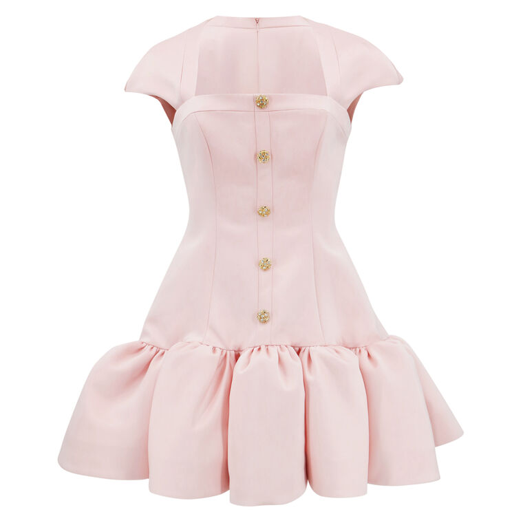 Square Neck Cap Sleeve Volant Ruffle Mini Dress image number null