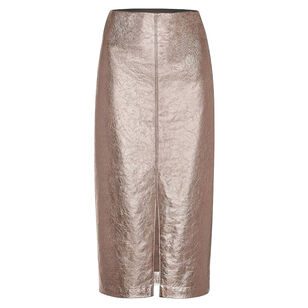 The Esme Metallic Vegan Leather Midi Pencil Skirt