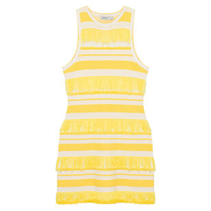 Elly Sleeveless Knit Stripe Mini Dress With Fringe