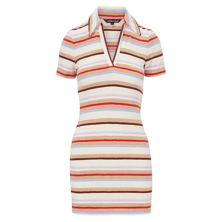 Bailey Striped Polo Mini Dress With Piping image number null