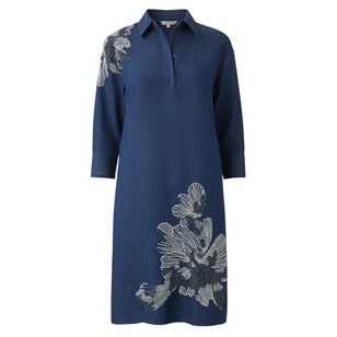 Denim Shirt Collar Tunic Beaded Trim Dress