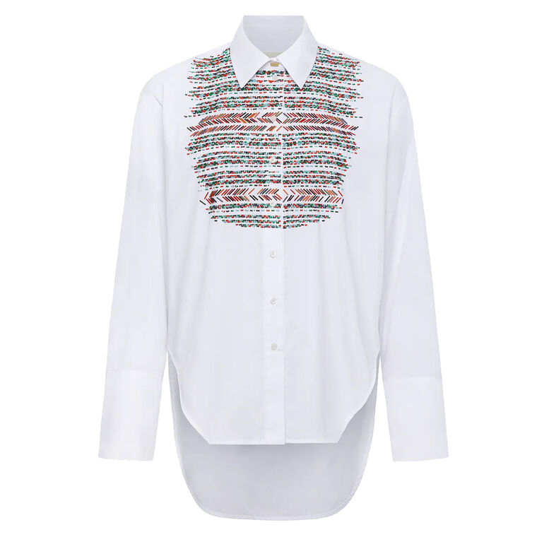Sol Long Sleeve Button-Down Shirt With Bib Embroidery image number null