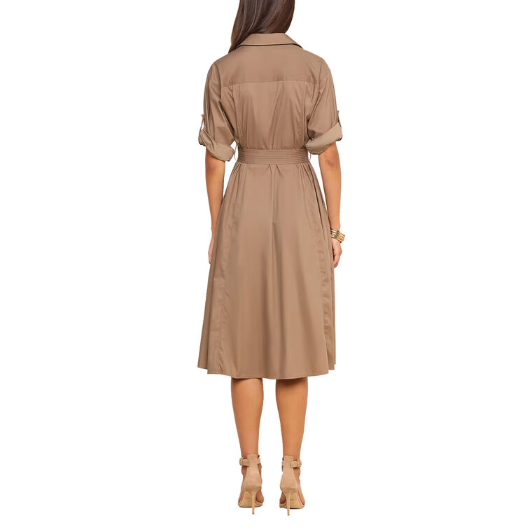 Callen Roll-Tab Sleeve Midi Shirt Dress image number null