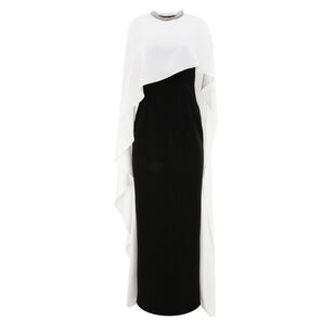 Satin Crepe Embellished Cape Gown