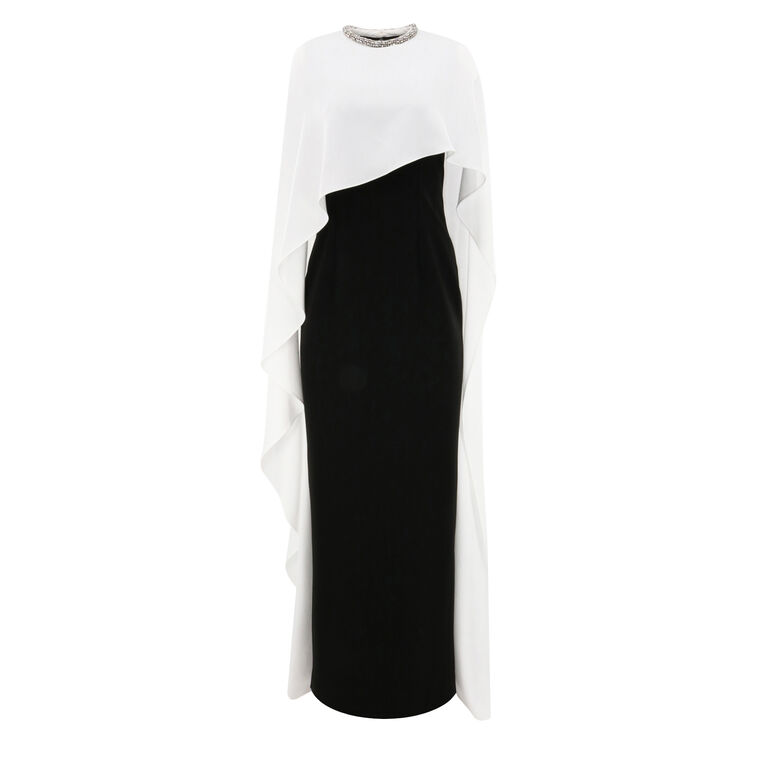 Satin Crepe Embellished Cape Gown image number null