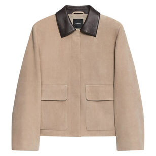 Boxy Leather Collar Patch Pocket Suede Jacket