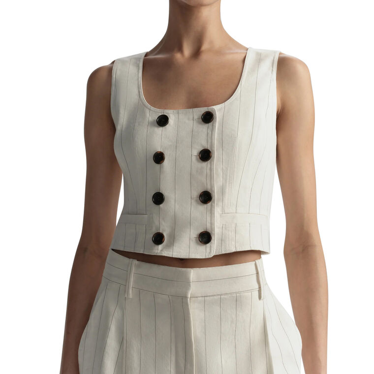 Darcy Sleeveless Cropped Linen Pinstripe Top image number null