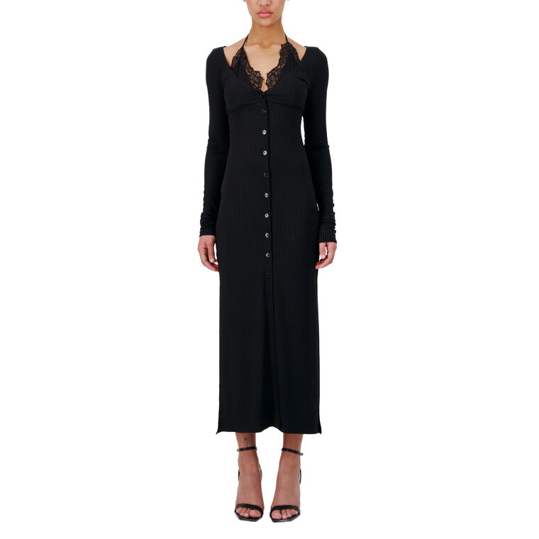 Ribbed Jersey Cardigan Dress With Built-In Bra image number null