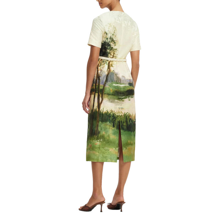 Elizabeth Jacquard Short Sleeve Belted Midi Dress image number null