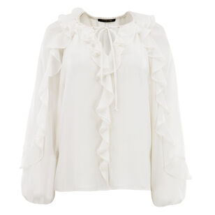 Bali Raglan-Sleeve Ruffled Crepe Chiffon Blouse
