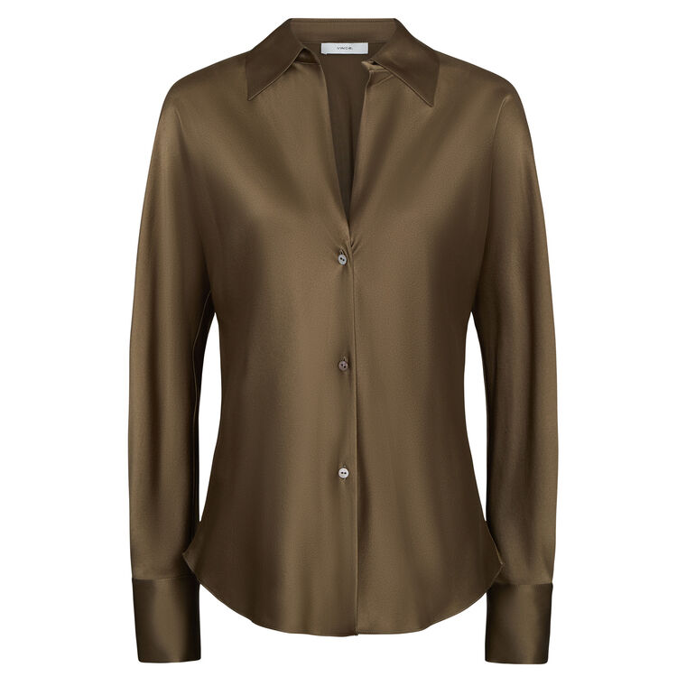Bias Long Sleeve Silk Blouse image number null