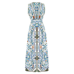 Sleeveless Flora Tile Scallop Maxi Dress