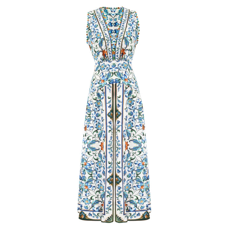 Sleeveless Flora Tile Scallop Maxi Dress image number null