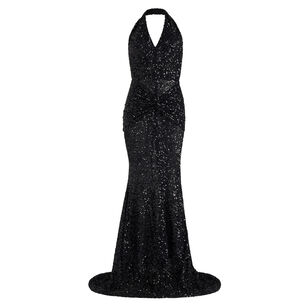 Halterneck Draped Sequin Mermaid Maxi Dress