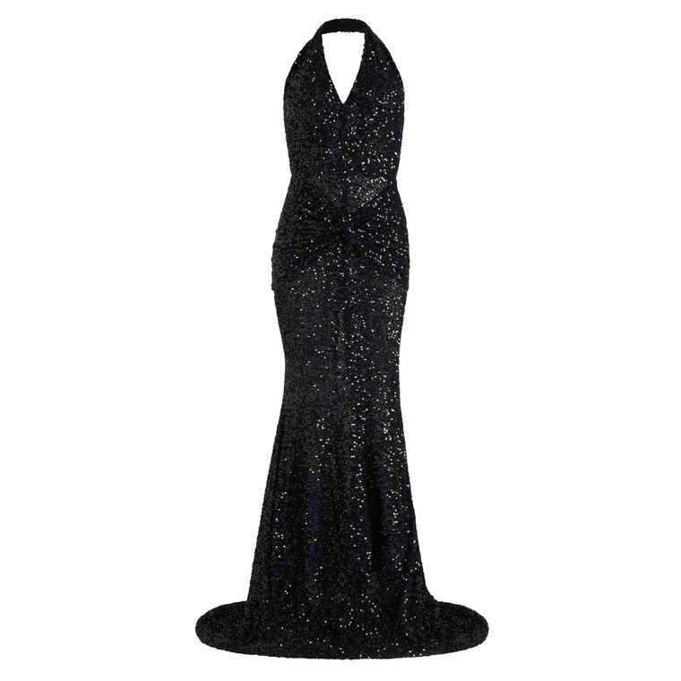 Halterneck Draped Sequin Mermaid Maxi Dress image number null