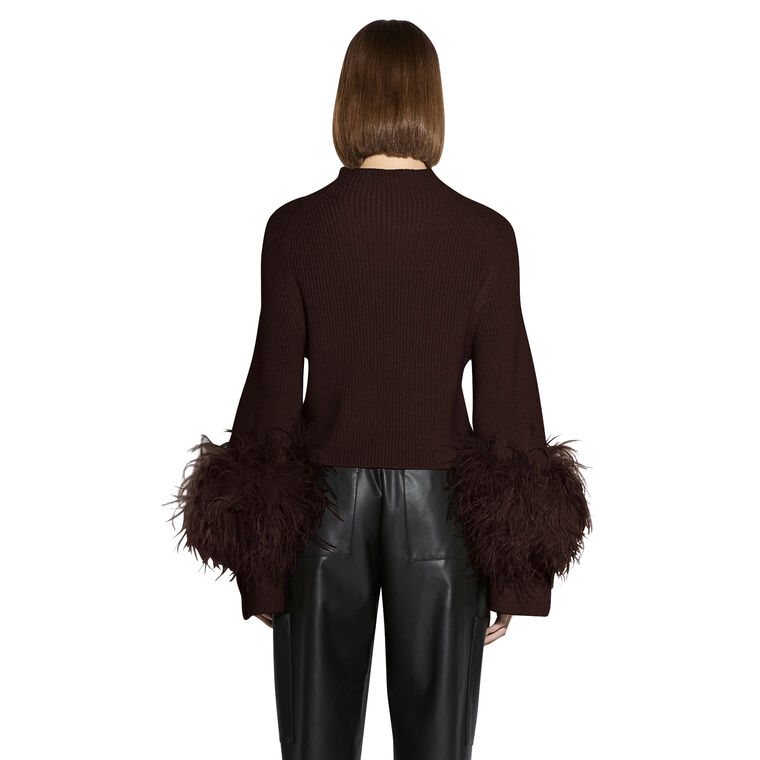 Merino Wool Mock Neck Sweater With Feathers image number null
