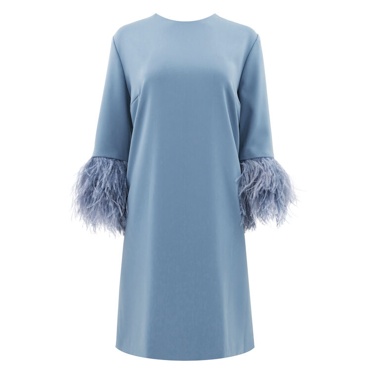 Jewel Neck Feather Trim Dress image number null