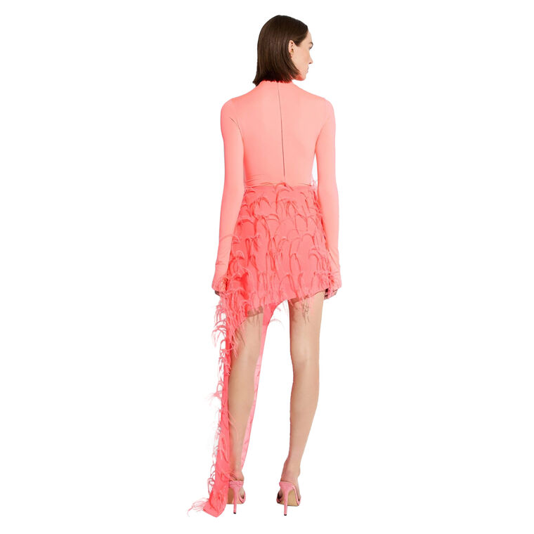 Lightweight Georgette Asymmetric Mini Skirt With Feathers image number null
