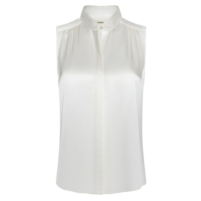 Phoebe Sleeveless Band Collar Silk Blouse image number null